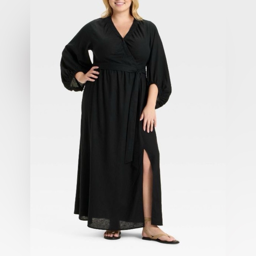 Elegant Black linen bland maxi Dress